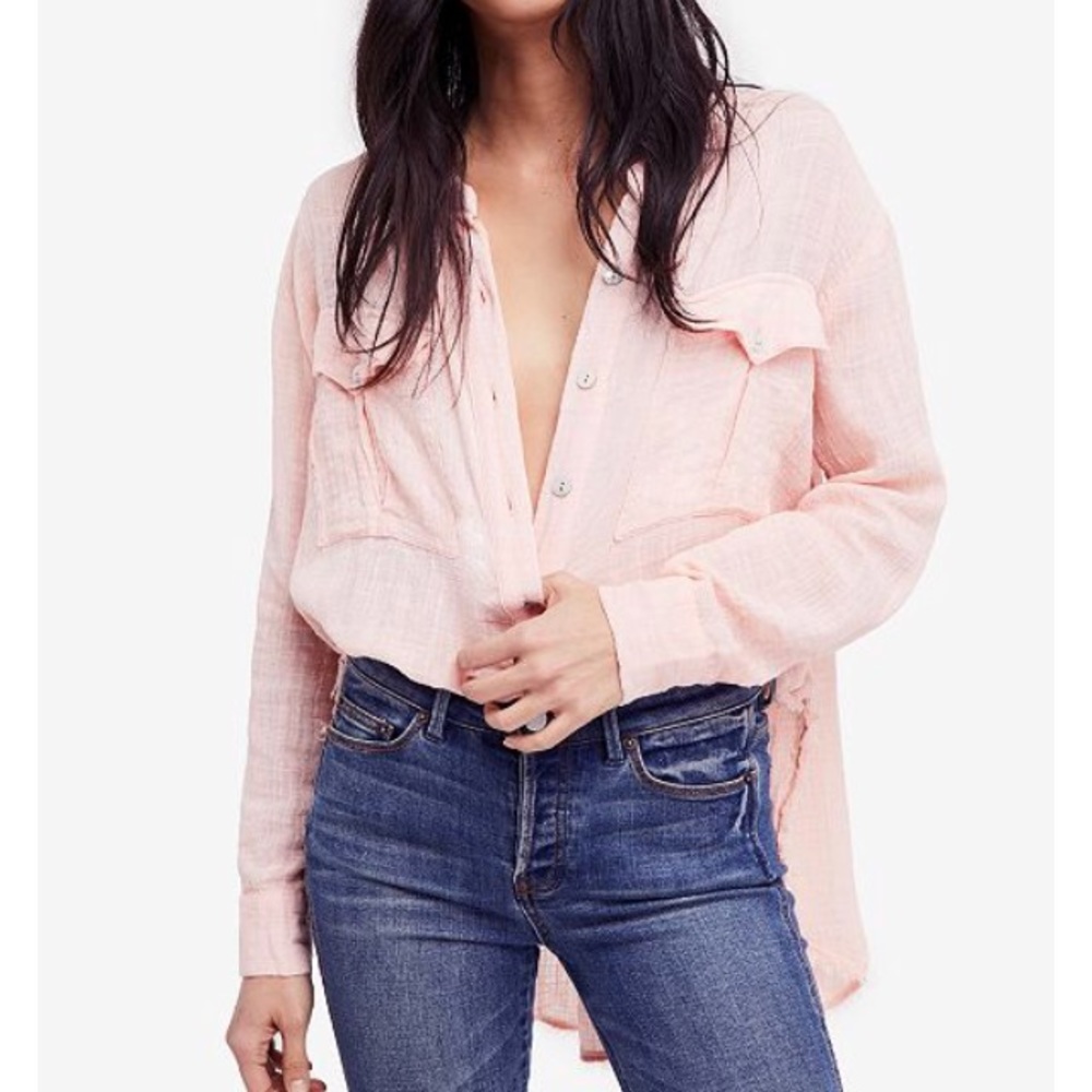 Free People Talk To Me Crinkled Frayed-Hem Shirt - Picture 3 of 8